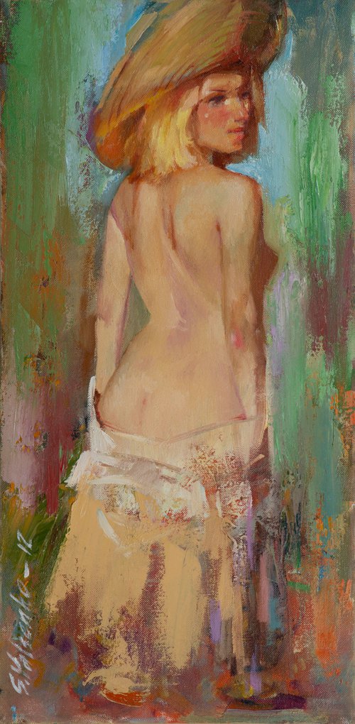 Girl with a Straw Hat by Sergei Yatsenko