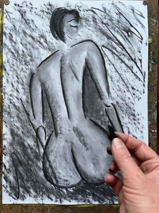 Woman Nude Charcoal Art