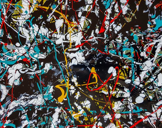 Abstract expressionism JACKSON POLLOCK style enamel on Unstretched Canvas.