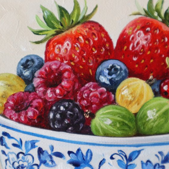 Summer Berries in Blue Bowl