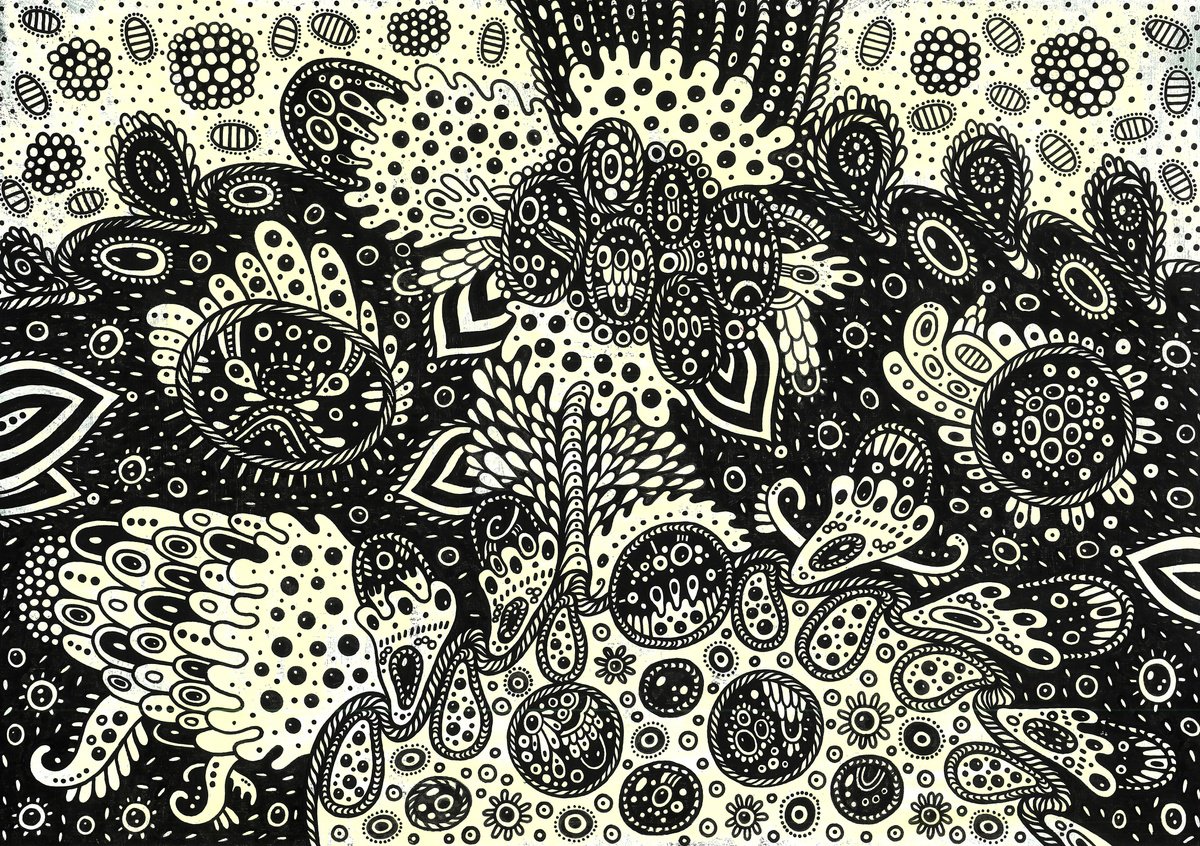 Organic Abstract Acrylic Painting By Veronika Demenko, 17 X 11", Surreal Pattern N.23, Original Artwork