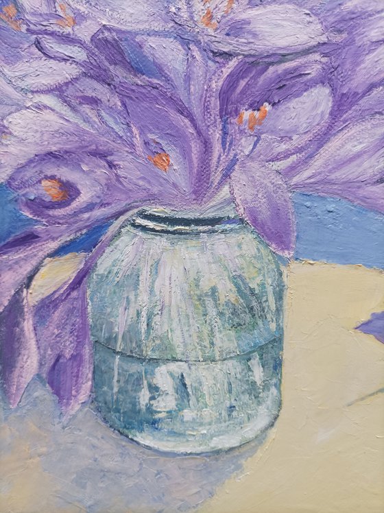 Autumn crocuses in a jar