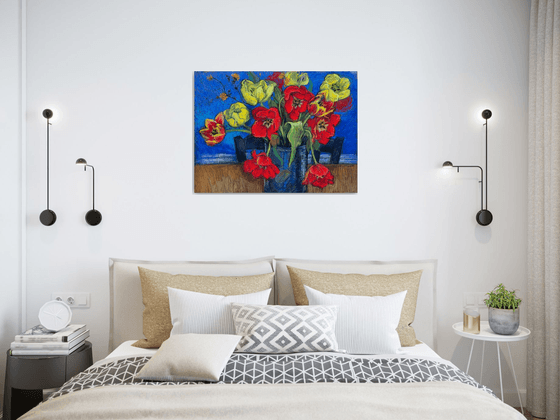Tulips with Cobalt Blue