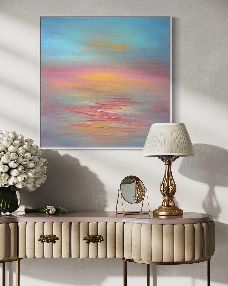 Abstract Landscape Acrylic Painting By Paresh Nrshinga Frsa, 28 X 28", Pearl Sunset, Original Artwork