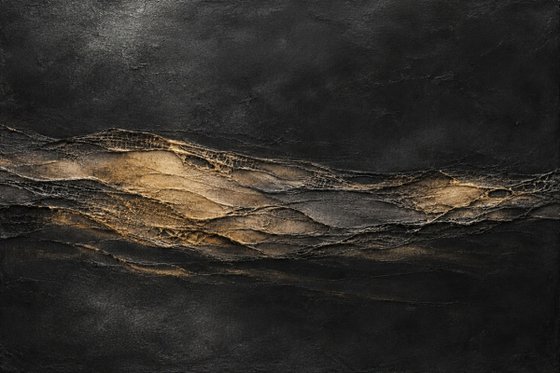 Gold Reflections on Textured Black Waves