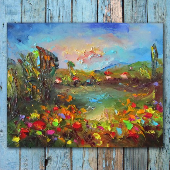 Spring landscape 2, oil painting, free shipping