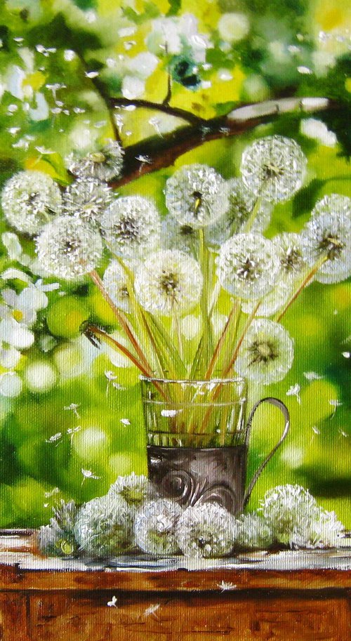 Dandelion Seeds and Flowering Garden by Natalia Shaykina
