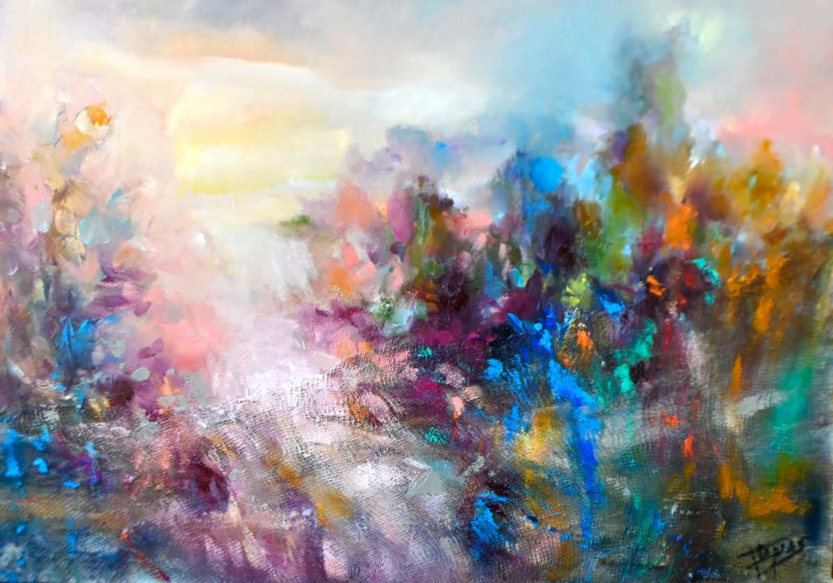 Abstract Landscape Oil Painting By Isabel Tapias, 28 X 21, Jungla , Jungla, Original Artwork