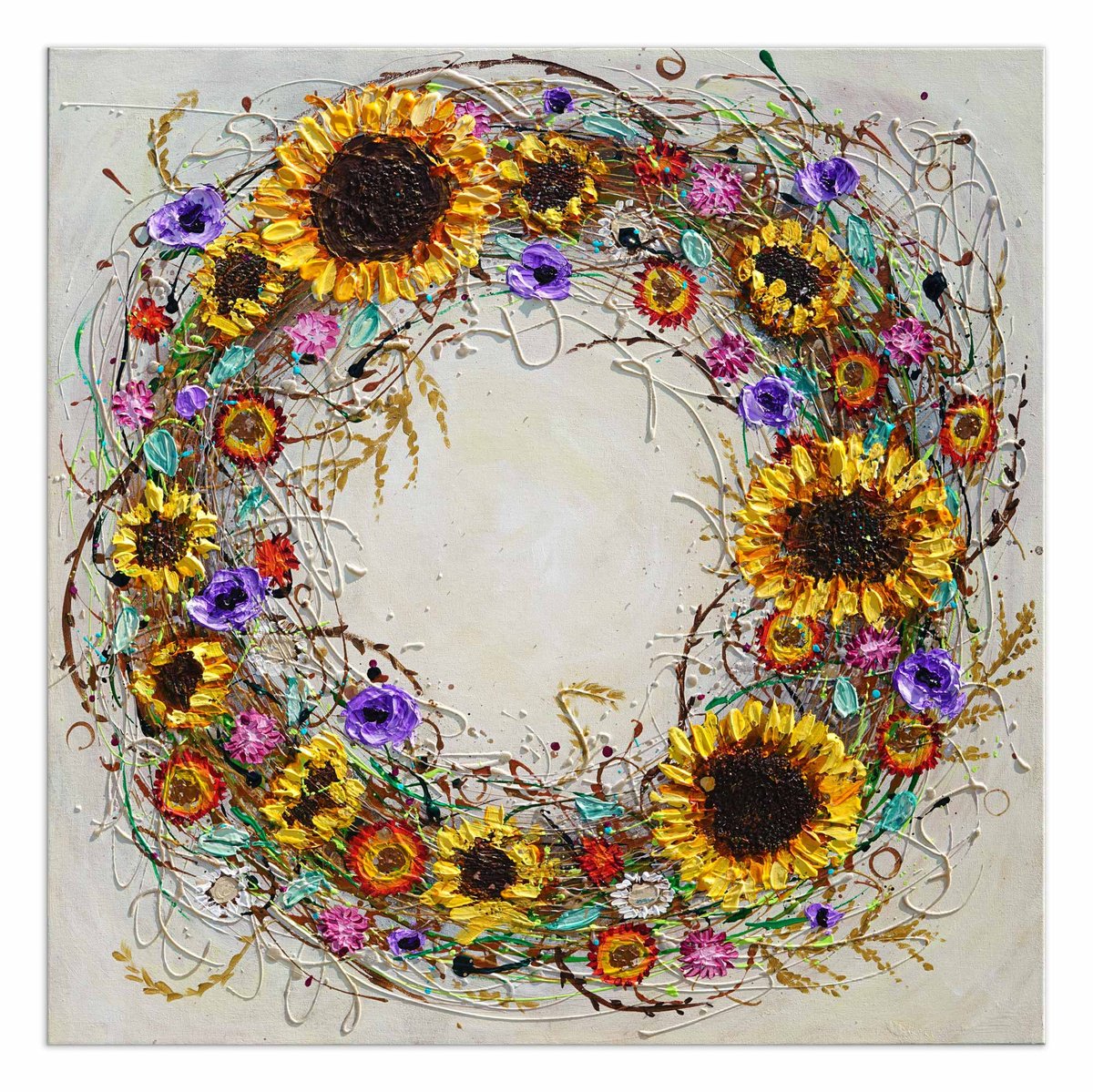 Organic Botanical Acrylic Painting By Amanda Dagg, 30 X 30, Circle Of Happiness, Original Artwork