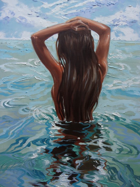 " BLUE SKY ... " original painting SEA summer GIFT sea swimming