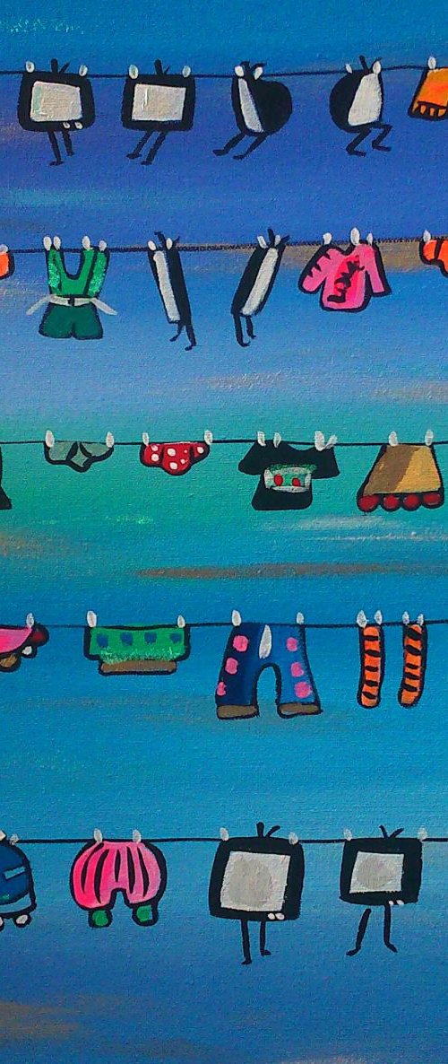 Purple and blue sky laundry 40x40cm, 2014 by Maria Luisa  Azzini