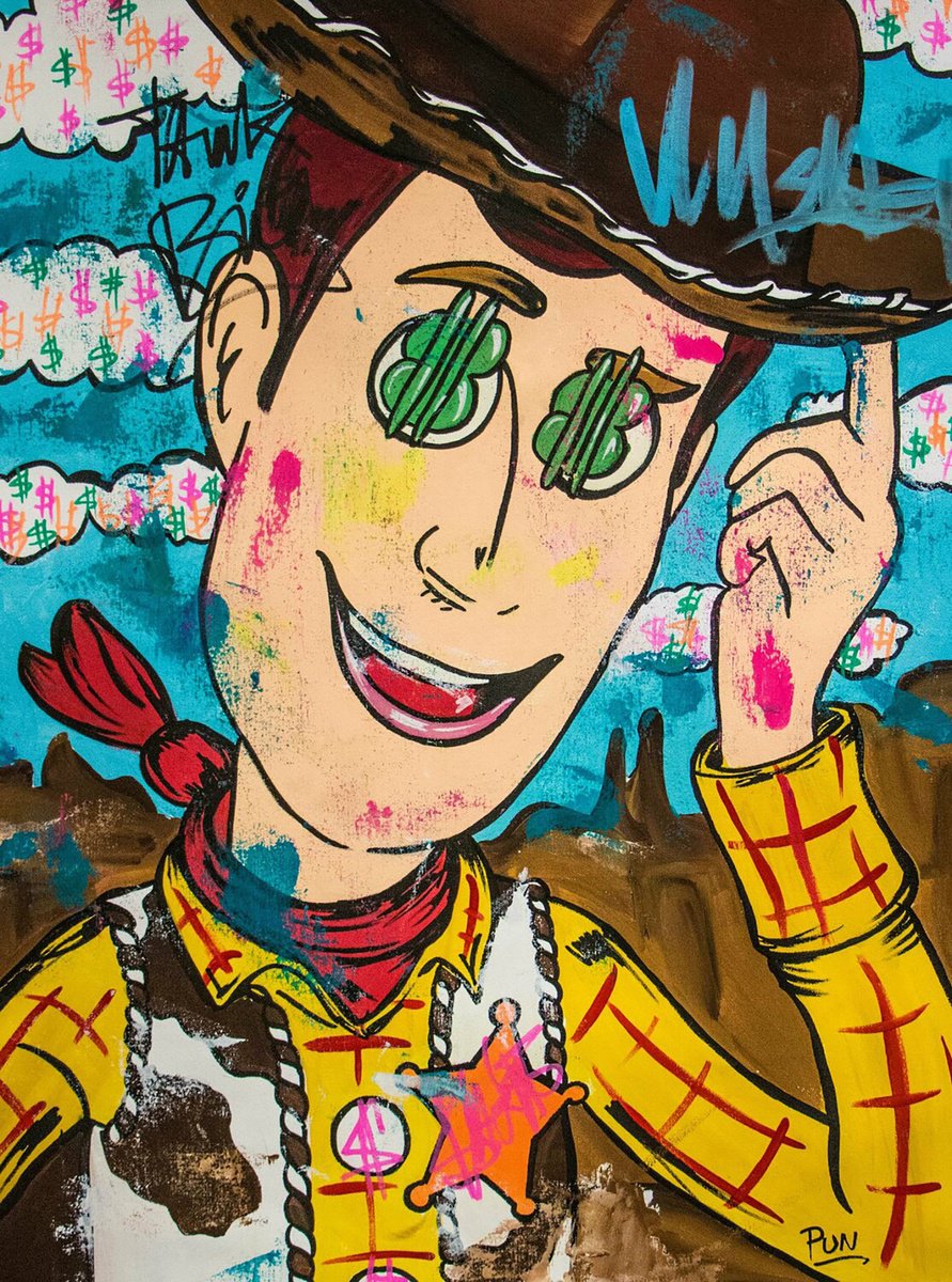 Cartoon Portrait Acrylic Painting By Carlos Pun Art, 20 X 28, Think Big Ft Woody, Original Artwork