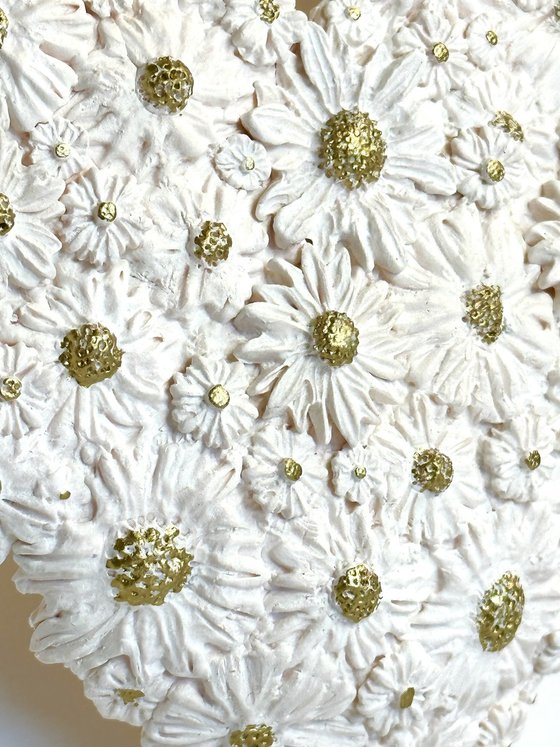 As Fresh as a Daisy (White polymer clay heart with gold)