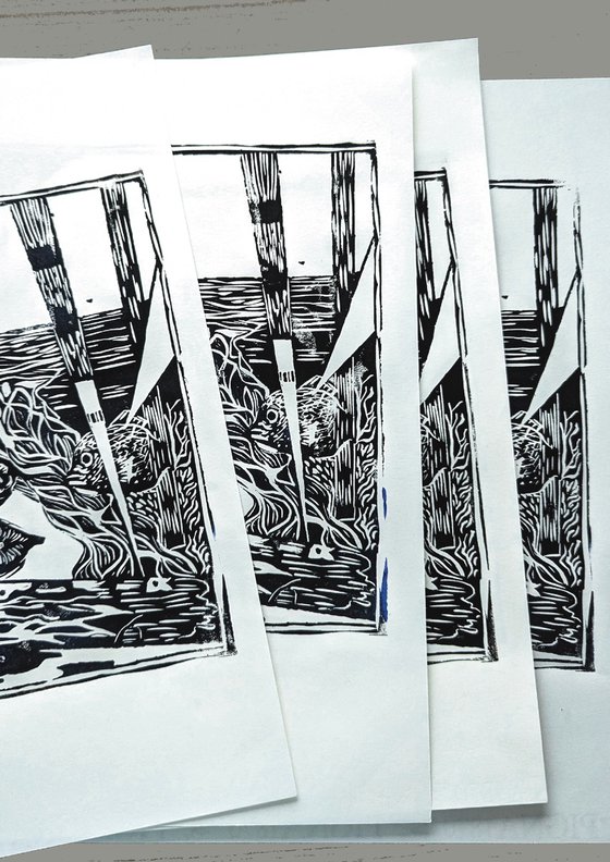 "Transcending Borders" Linocut
