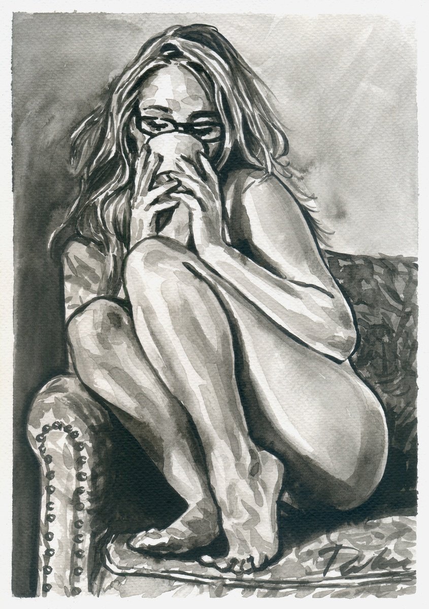 Urban And Pop Portrait Ink Drawing By Tashe, 8 X 12", Relaxation, Original Artwork