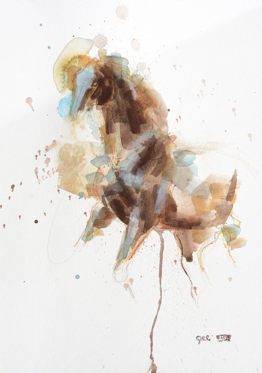 Expressive Watercolour , Equine Nude 299 By Benedicte Gele, 8 X 12, Artwork For Sale On Artfinder