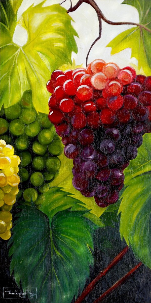 Impressionistic Botanical Oil Painting By Amani Muhammad, 6 X 12, Grapes 2.0, Original Artwork