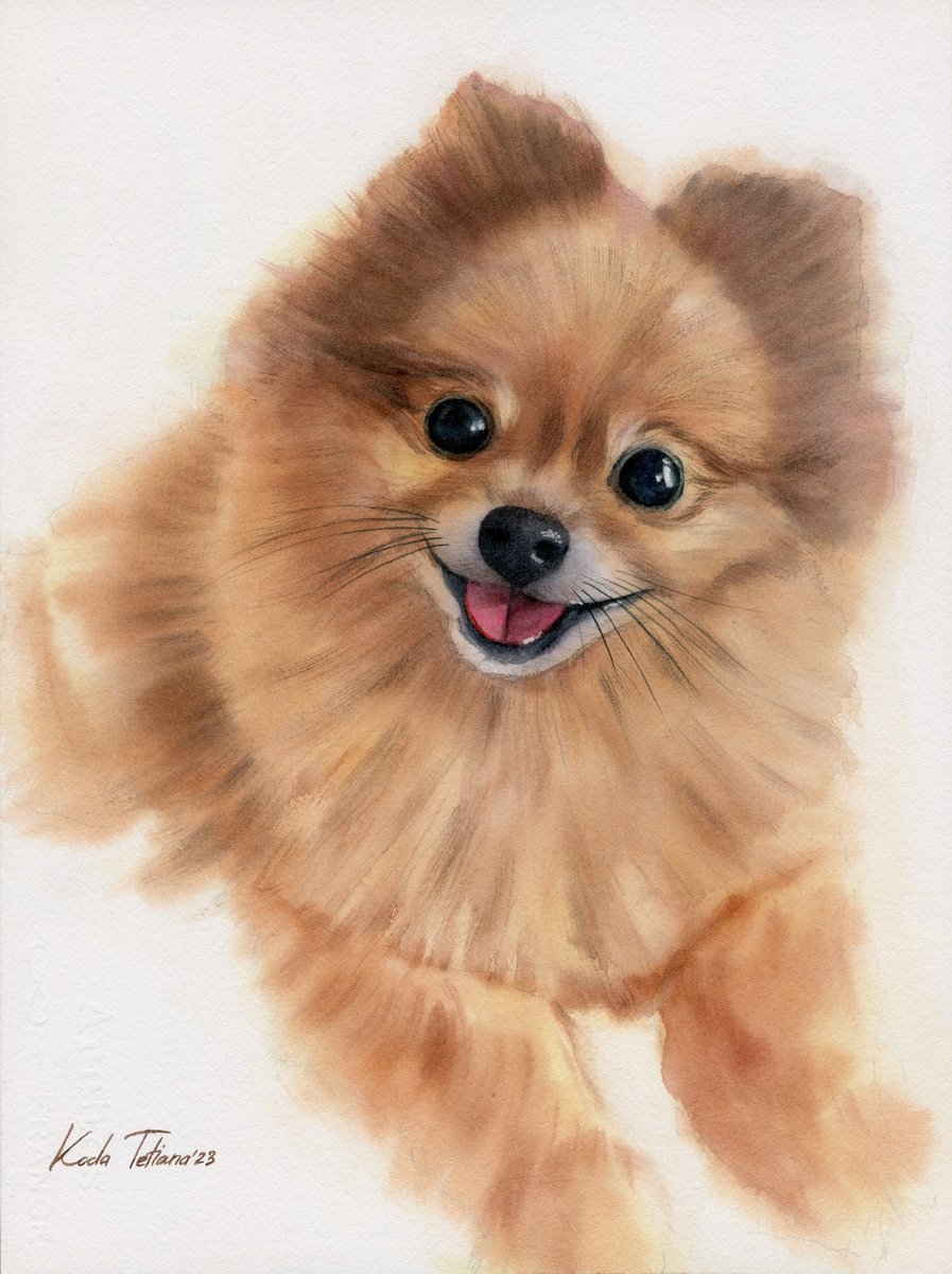 Impressionistic Animal Watercolour By Tetiana Koda, 11 X 15", Dog Portrait 29X38 Cm, Original Artwork
