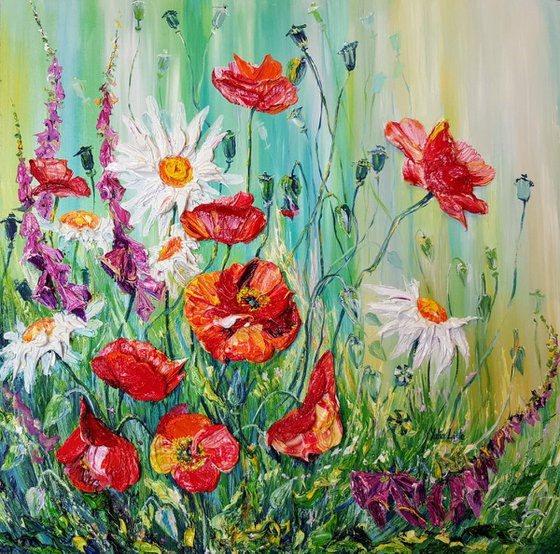 Original artwork. Poppies. Floral painting.  We are Equal