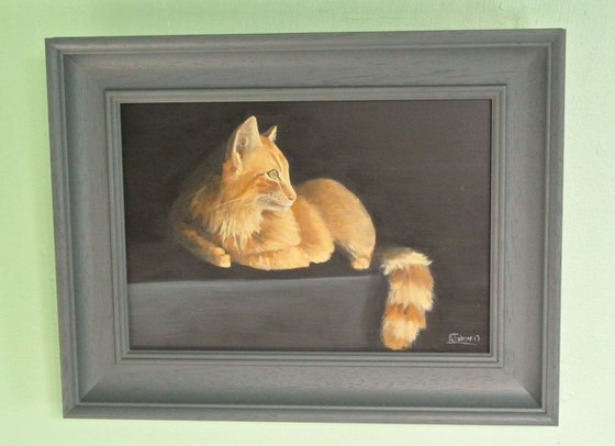 Cat Portait Painting, Framed and Ready to Hang