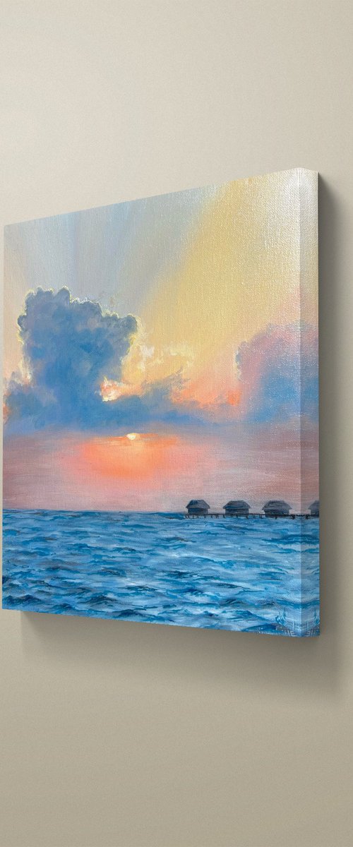 Hawaiian sunset hand-painted Oil Painting by Valentina Ash