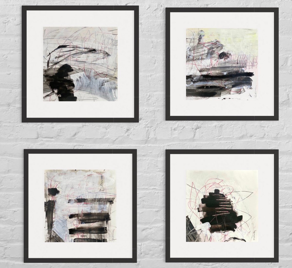 Organic Abstract Acrylic Painting By Kat Crosby, 24 X 24", Black And White Group, Original Artwork