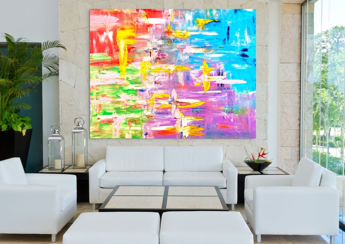 Organic Abstract Acrylic Painting By Estelle Asmodelle, 76 X 60, Four Colour Expectation, Original Artwork