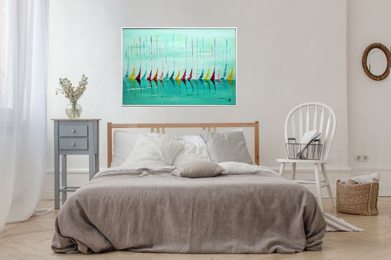 Turquoise Summer  - Abstract Art - Acrylic Painting - Canvas Art - Framed Painting - Abstract Sea Painting - Ready to Hang