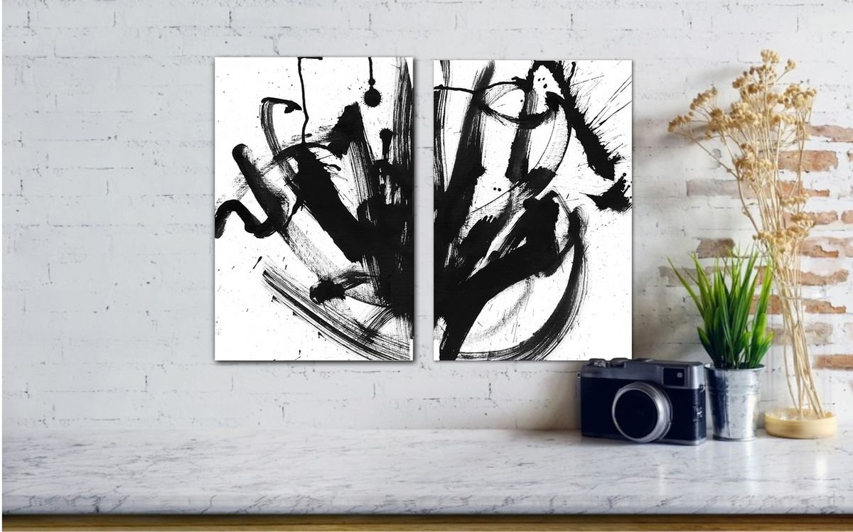 Expressive Abstract Ink Drawing By Doriana Popa, 19 X 15, Movement, Original Artwork