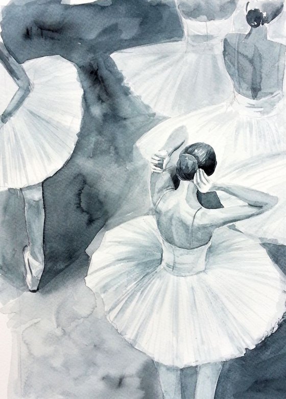 Behind the Scenes at the Ballet - Ballet Watercolour Painting - Ballerina - ballerinas