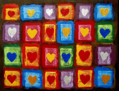 painting abstract wall art "Heart Anthology" impasto multi coloured silver gold heart romantic painting contemporary modern art abstraction expression acrylic 3 sizes available 24 x 18 " by Stuart Wright