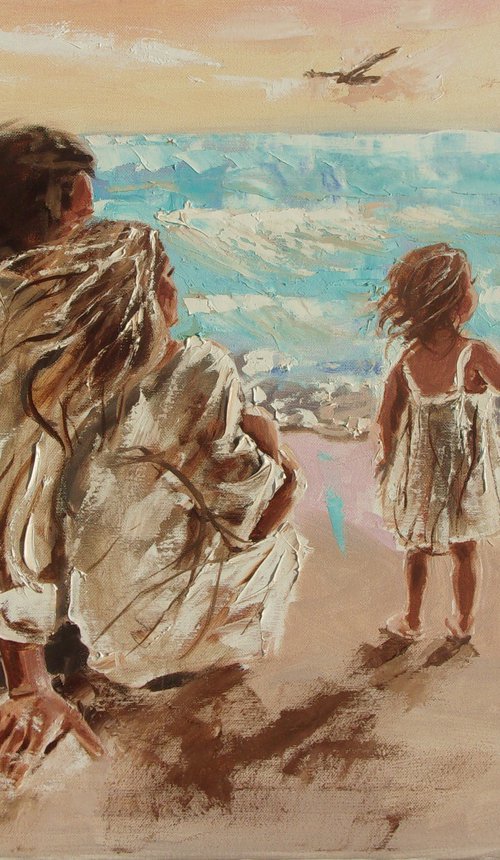 " FAMILY TIME ON EVENING BEACH " by Monika Luniak