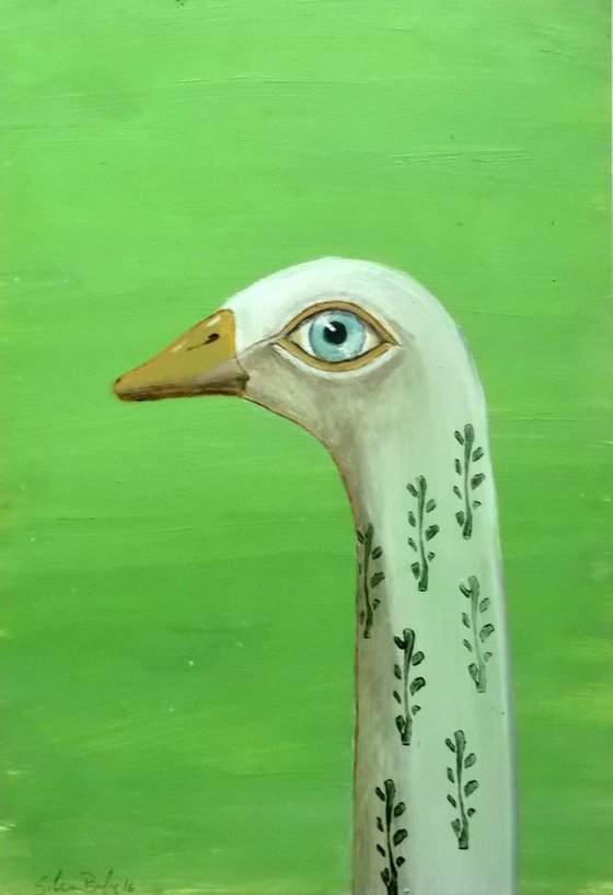 The goose on green background
