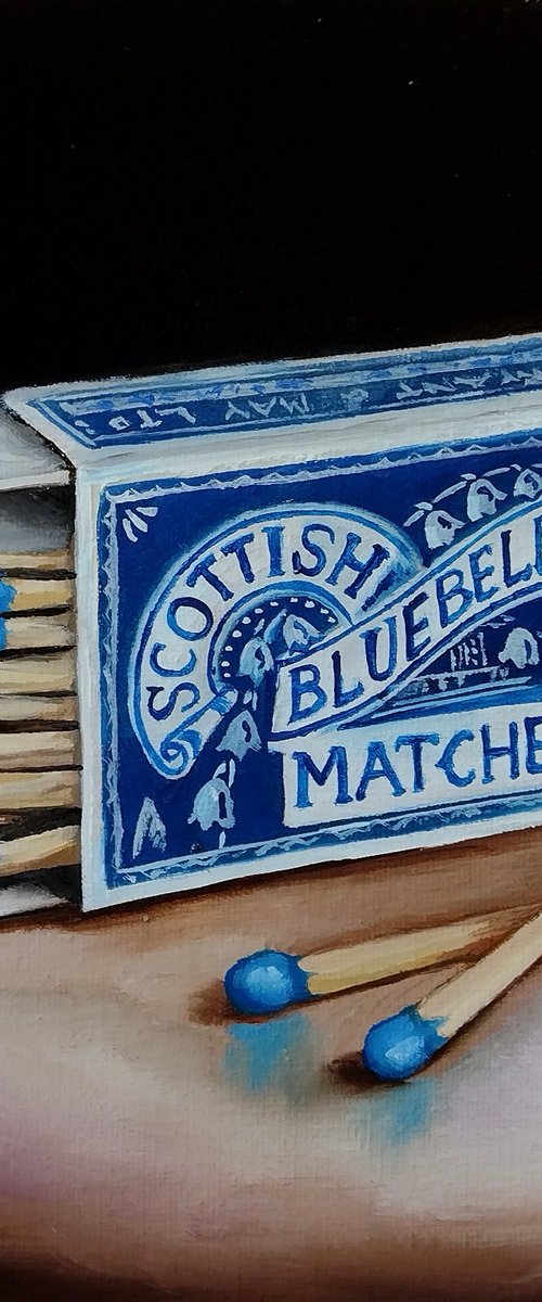 Scottish Bluebell Matches  still life by Jane Palmer Art