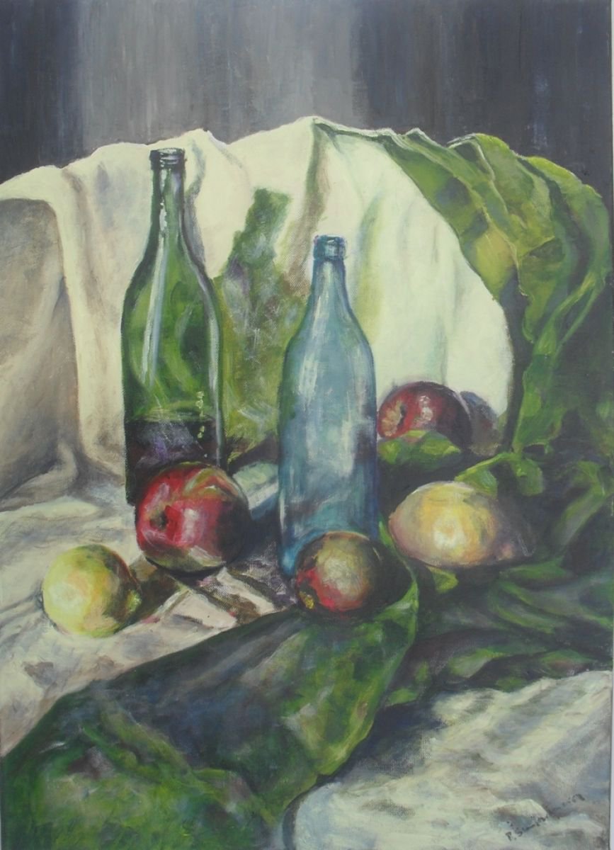 Still life with lemons and apples by Beta Sudnikowicz