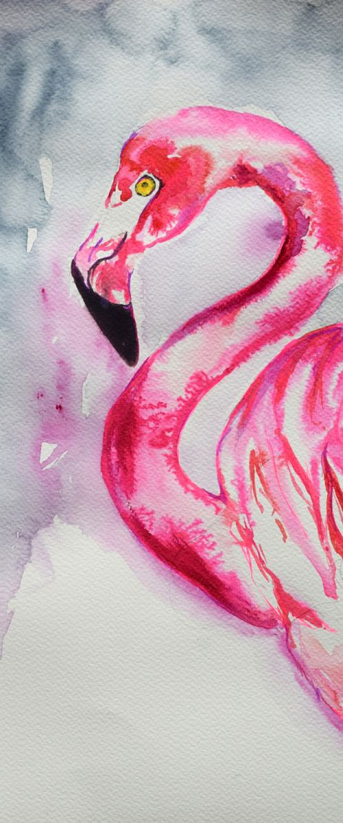 Portrait of Flamingo/ Watercolour by Anna Sidi-Yacoub