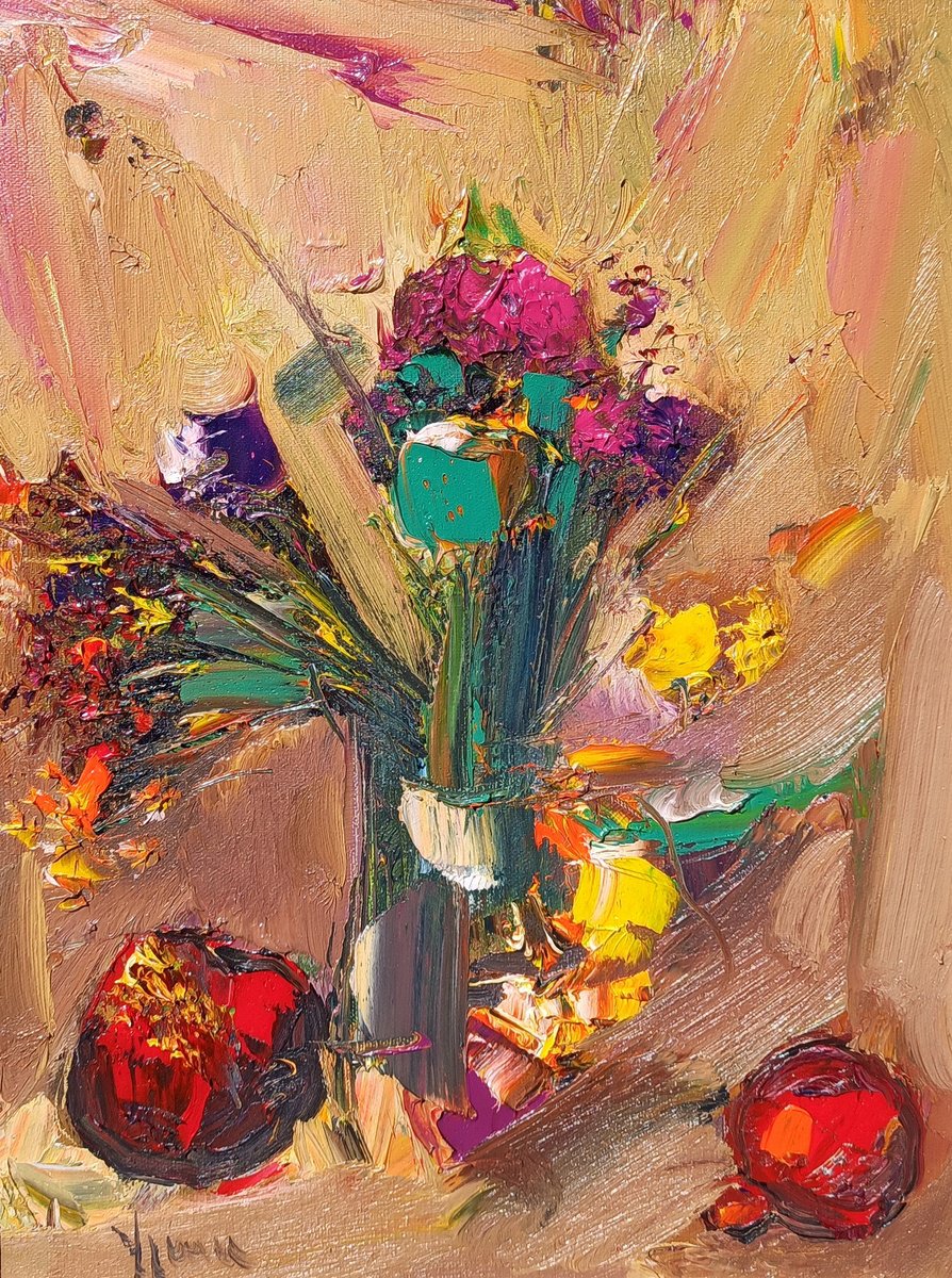 Abstract Still Life Oil Painting By Vlas Ayvazyan, 12 X 16", Abstract Still Life, Original Artwork