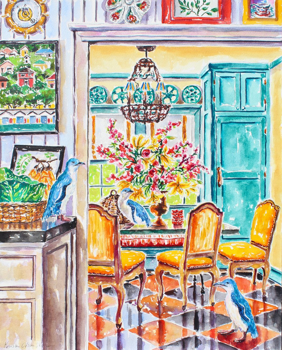 Impressionistic Landscape Watercolour By Kristen Olson Stone, 16 X 20", A Nook For Feathered Friends, Original Artwork