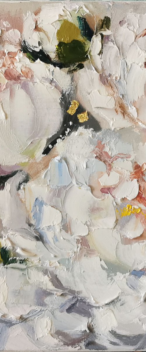 White flowers painting on canvas by Annet Loginova