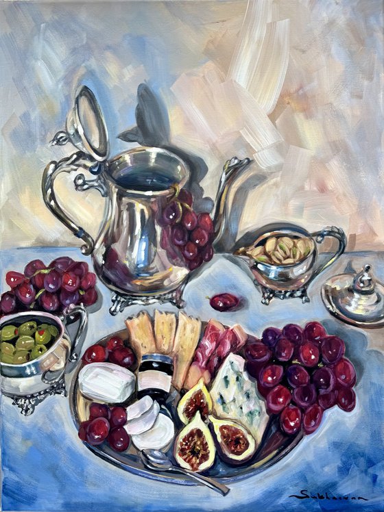 Still Life with Grapes and Silverware