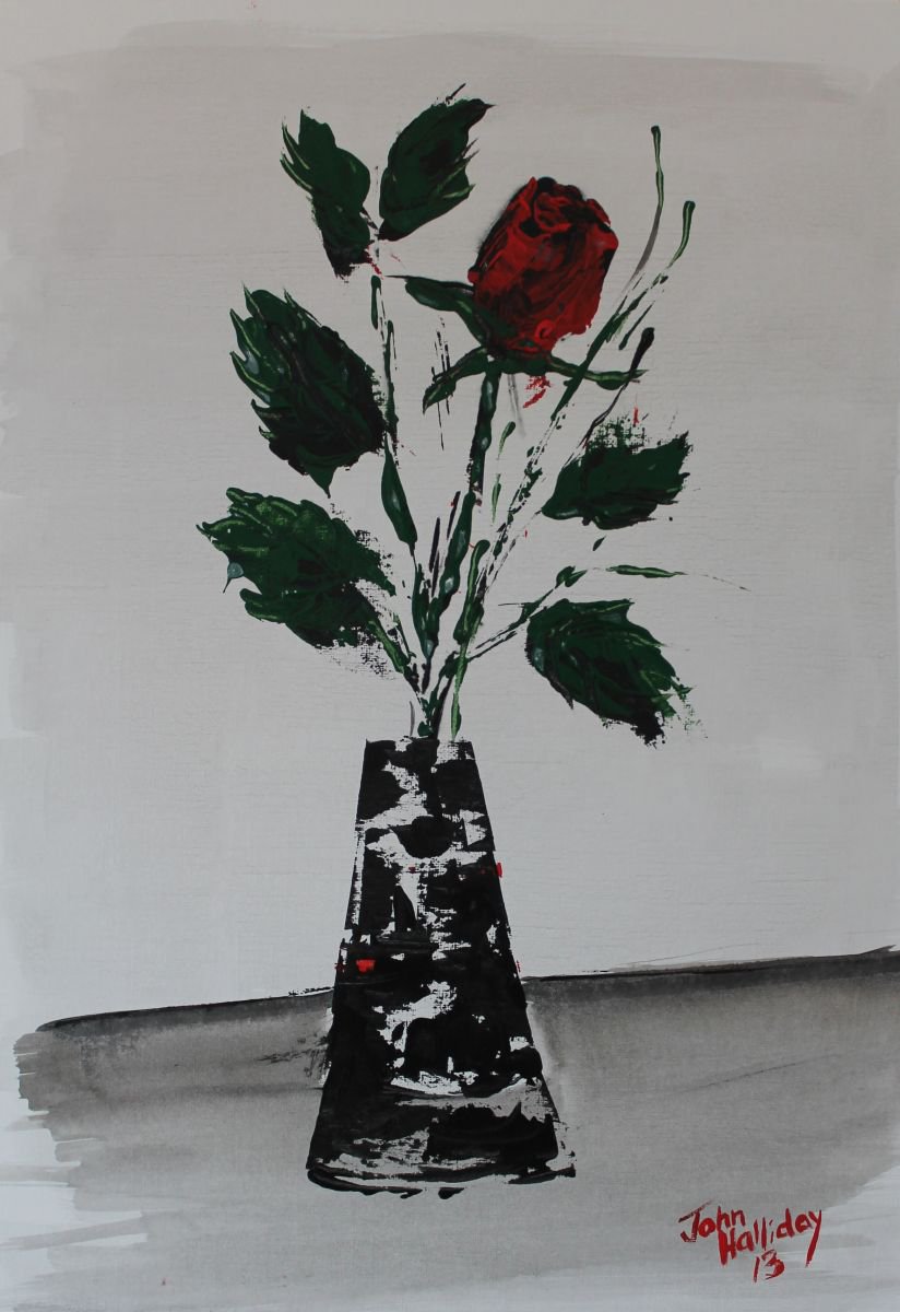 Red rose in a vase 2. by John Halliday
