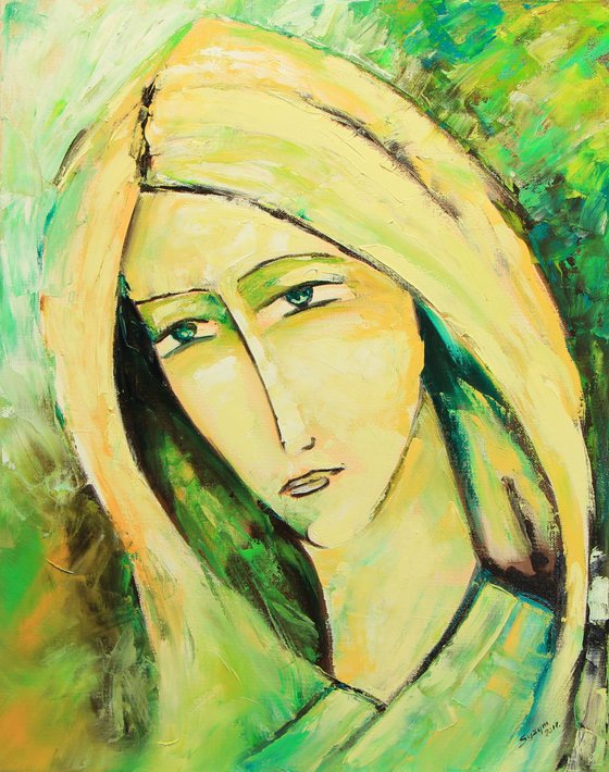 Green spring color abstract Portrait of a woman