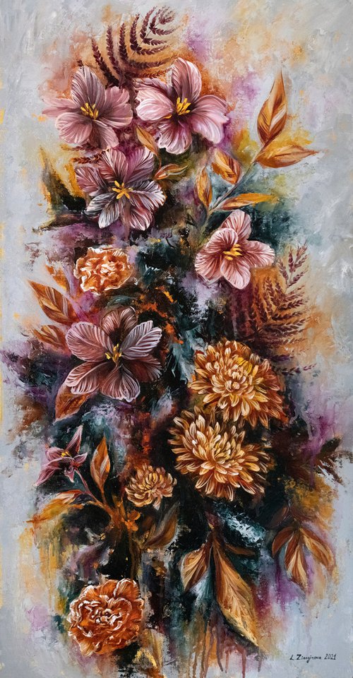 Autumn composition | 38*73 cm | Golden flowers by Lada Ziangirova