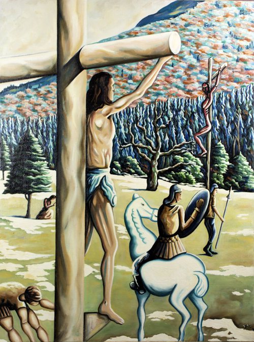 Oil painting on canvas Crucifixion by Lionel Le Jeune