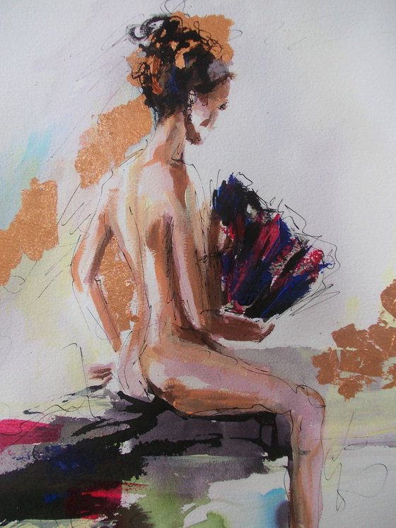 Woman Study - Watercolor Mixed media Painting in Paper