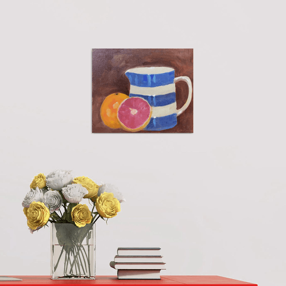 Grapefruit with a Cornishware Jug, original oil painting
