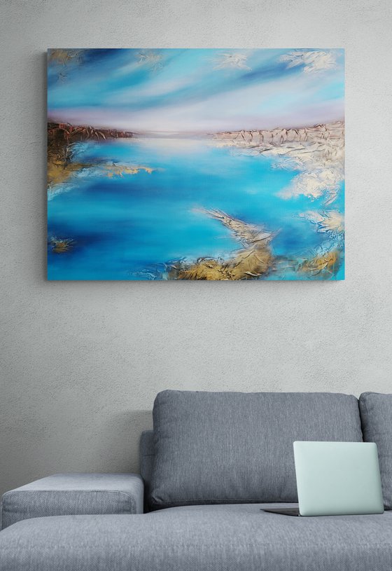 A XL large beautiful modern semi-abstract  seascape painting "Illusion"