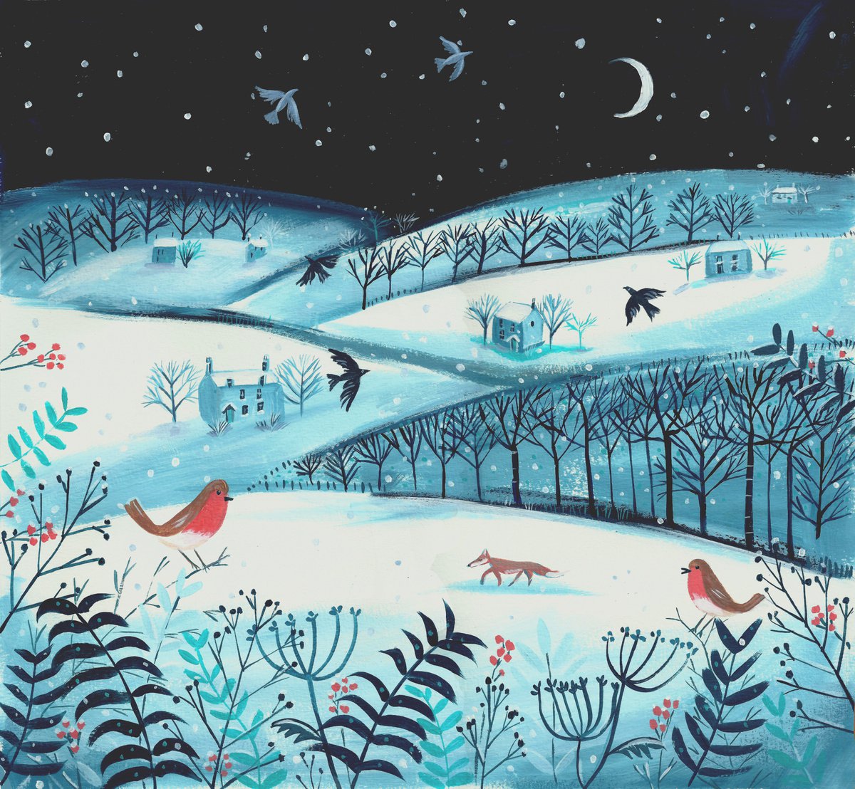 Indigo winter- winter landscape painting by Mary Stubberfield