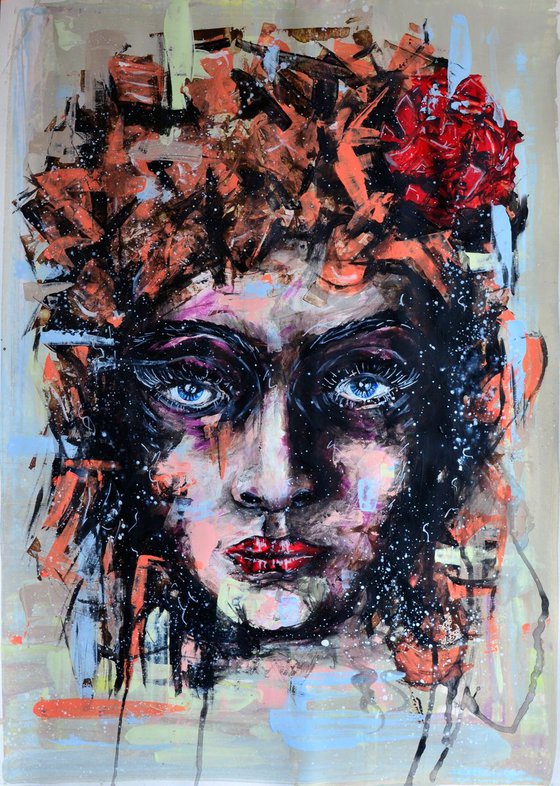 Lady Rose - Large Emotional Original Modern Art Painting Portrait
