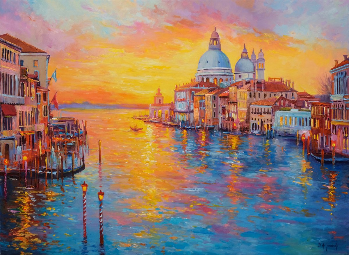 Venice Sunset Reflections By Behshad Arjomandi, 39 X 29, Artwork For Sale On Artfinder